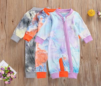 China MIOZING Regular Newborn Infant Babies Autumn Sleepwear Cloth Baby Boy Girls Velvet Zipper Tie Dye Print Romper Overalls Long for sale