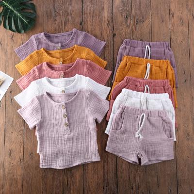 China MIOZING Toddler Kids Regular Summer Baby Sportswear Sets Solid Short Sleeve T-shirt Tops&Pants Outfit 2Pcs Set for sale