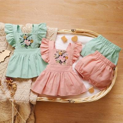 China Fashion Baby Infant Cotton Dresses Flower Embroidered Vest Sleeveless Dress Newborn Girls Sundress With Headband for sale