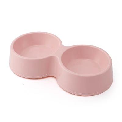 China 7 Colors Sustainable Non-Toxic Portable Cat Feeder Double Water Food Cheap Bowl For Dog Pet Plastic Bowl for sale