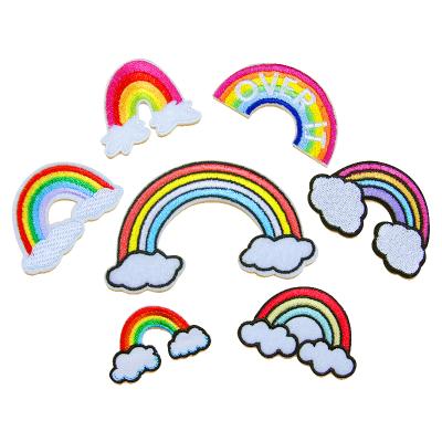 China Handmade Custom No Min Iron On Rainbow Custom Embroidered Patches For Apparel for sale