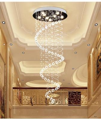 China Crystal Stairs Top Revolving Duplex Building Large Modern Minimalist Villa Led Long Crystal Chandelier for sale