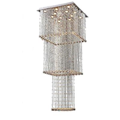 China Rectangular Simple Modern Crystal Villa Building Mezzanine Hall Double Chandelier Upper Stairwell Led Long Living Room Chandelier for sale