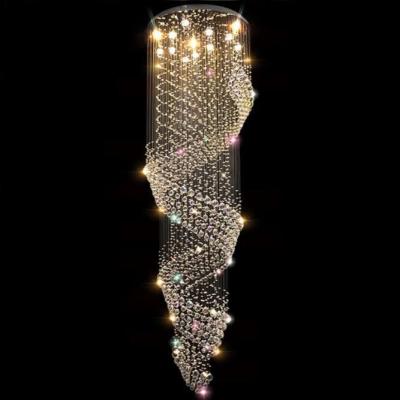 China Crystal Stair Top Chandelier Large Building Staircase Villa Living Room Duplex European Building Simple Modern Rotation Long Crystal for sale