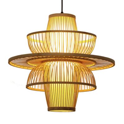 China Decorativel Lighting Art Pendant Rattan Restaurant Chandelier Wood Light Woven Japanese Creative Bamboo Chandelier for sale