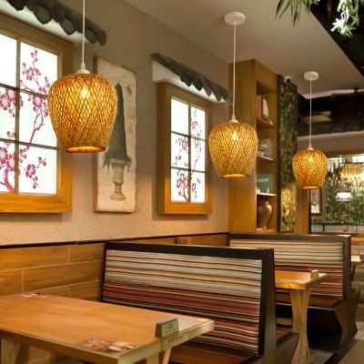 China Decorativel Lighting Art Pendant Rattan Restaurant Chandelier Wood Light Woven Japanese Creative Bamboo Chandelier for sale