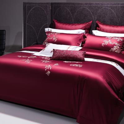 China Folded Red bed sheets 100% long-staple Cotton Set Factory Bedsheets Wholesale Embroider Bed Sheet Set Luxury for sale