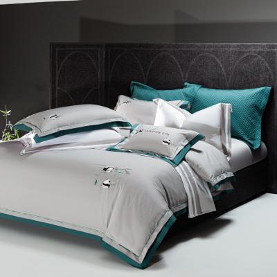 China Folded King Size Grey Luxury Long staple cotton Embroidery 4-piece bedsheets set 100% cotton for sale