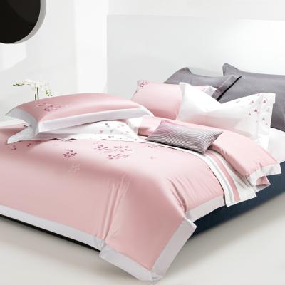 China Folded Girls series pink long staple cotton luxury bed sheets 100 yarn-dyed large jacquard cotton bedsheets for sale