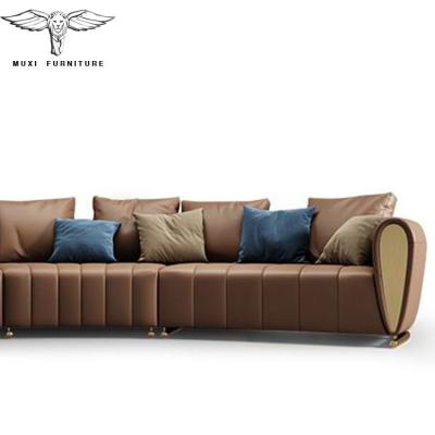 China Other Modern Italian Leather Curved Luxury GENUINE Leather Light Home Furniture Italy Sofa Living Room Set Furniture 15 Years for sale