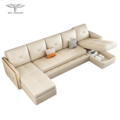 China Luxury Leather Sofa Bed Chair Corner Storage Multifunctional Foldable Sofa For Living Room Massage Light for sale