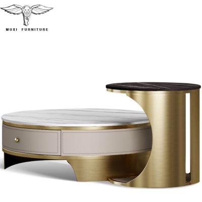 China (Other)Adjustable Italian Luxury Indoor Living Room Furniture Gold And White Marble Box Coffee Table Round Coffee Table Sets T/T Modern,LC for sale