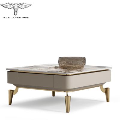 China Amazon Stone Gold Marble Square Modern Limestone Coffee Table Adjustable Height(Other) For Living Room Furniture for sale