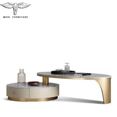 China MUXI Large Adjustable Luxury Gold (Others) Gold Stainless Steel Coffee Table Leg Italy Marble Top Round Modern Furniture for sale