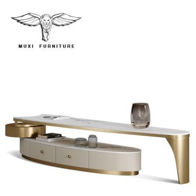 China (Other) Nordic Modern Large Center Top Table Single Adjustable Base Gold And Marble Design TV Stand Table for sale