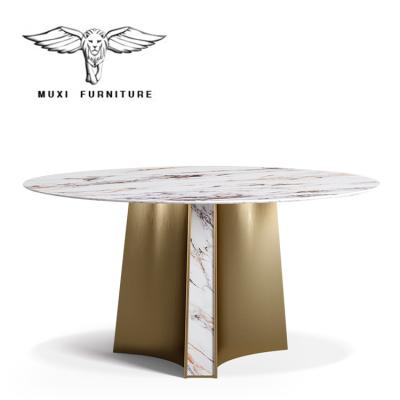 China (Other) Meja Makan Marmer Nordic Style Gold Round Marble Panel Adjustable Dining Table Set With Turn Center Luxury Modern for sale