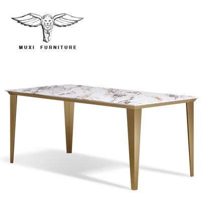 China Modern Luxury Design Adjustable Stainless Steel 8(Other) Marble Top Dining Table Nordic Dining Table 10 Seater Dining Tables One Set for sale