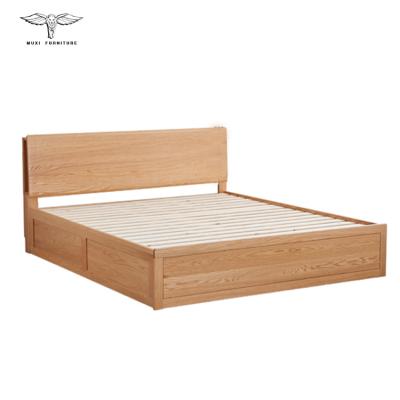 China Original Nordic Modern Simple Storage Solid Wood Oak Cabinet Storage Double Bed Set for sale