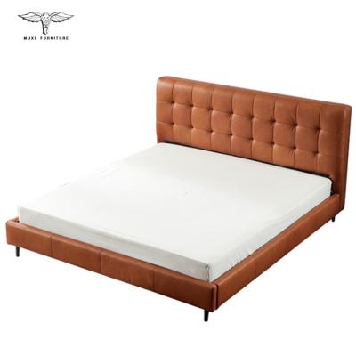 China Solid Wood King Bed Home Hotel Bed Bedroom Leather Upholstered Bed (Size) Adjustable Single Bedroom Furniture Leather Upholstered Bed for sale