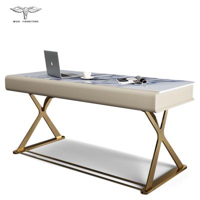 China Fashion Designer Bedroom Design Gold Bedroom Computer Desk Marble Look Luxury Home Simple Table Adjustable Working Desk And Chair Set for sale