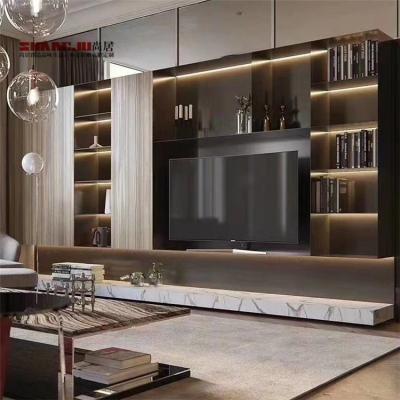 China Customized Modern Chinese PVC TV Cabinet TV Unit Rack Stand Cabinet Living Room Furniture White Classical Wood Panel Home Furniture for sale