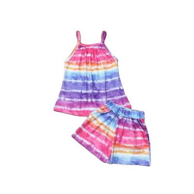 China Comfotable Summer Tie Dye Shorts Babies Homewear Loungewear Silk Frozen KidsClothing Milk for sale