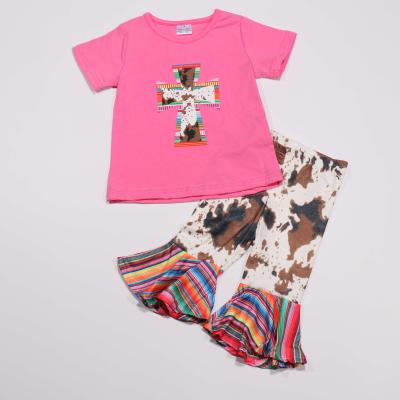 China Comfotable Summer Boutique Babies Outfit Cow Serape Capri Ruffles Children Clothing Set Milk Silk for sale