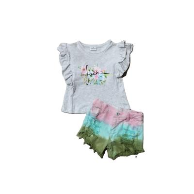 China Comfotable Summer Fashion Baby Short Sleeve Jeans Shorts Set Denim Girls Outfits Kids Clothing for sale