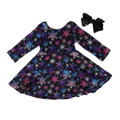 China Factory direct sales Cascual kids boutique floral outfit girls long sleeve dress for winter Christmas snowflake knee length for sale