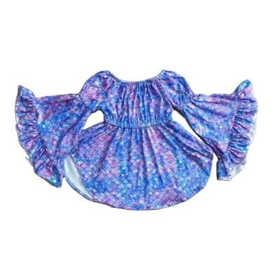 China Breathable Mermaid Girls Baby Skirt Bell Long Sleeve Blue Spring Winter Dress for sale