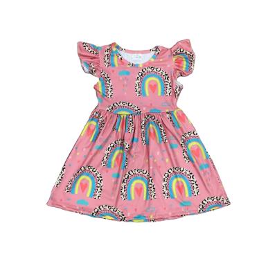 China Other factory direct sales Girlymax short sleeve rainbow pink baby kids clothes girls dresses for sale