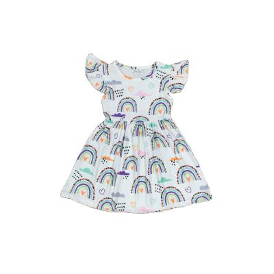 China Other Girlymax Summer Short Sleeve Baby Girl Dress Wholesale Cute Rainbow Printed Dress for sale