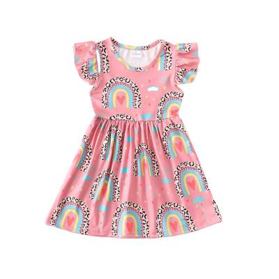 China Casual boat in the knee-length short dress seven days rainbow leopard children 1 year old babies dresses children for sale