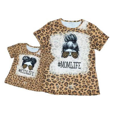 China The Other Mommy and Me Summer Kids Apparel Leopard Adult T-shirt Tie Top Dye Milk Silk Cotton for sale