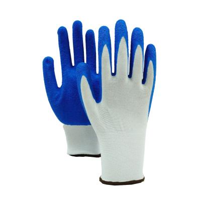 China Custom Logo Blue Crinkle Latex Nylon Safety Gloves Seamless Knitted Work Gloves for sale