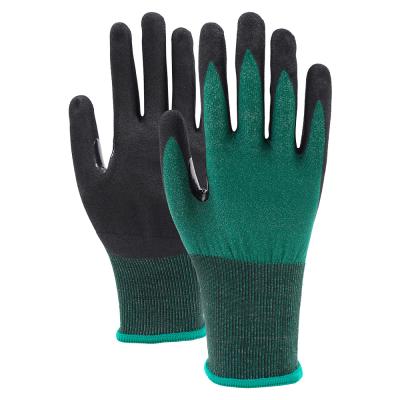 China Anti Cut Sandy Nitrile Safety Gloves , 18 Gauge ANSI Cut A2 Nitrile Coated Gloves for sale