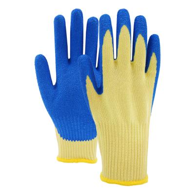 China Guantes con revestimiento de látex de calibre 10 A2 de arrugas Guantes de seguridad de punto resistentes al fuego de aramida pura en venta