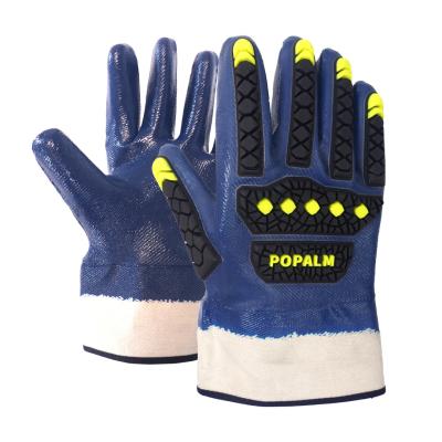 China 4121xp Waterproof Wear-Resistant Oil-Resistant Safety Gloves Blue Nitrile Fully Coated Impact Gloves for sale