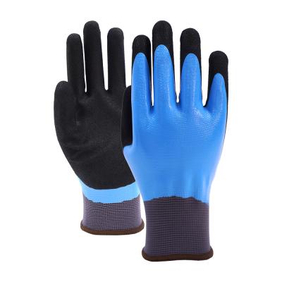 China 13 Gauge Nylon Double Dip Nitrile Handschoenen Glanz Volledige Coating En Sand Palm Coating Te koop