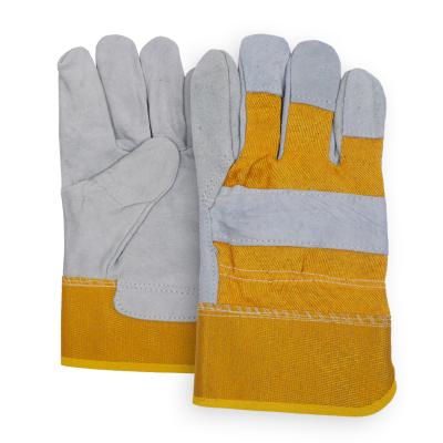 Chine Gants de travail en cuir de sécurité lavables Gants de travail en cuir de vache jaune partagé à vendre