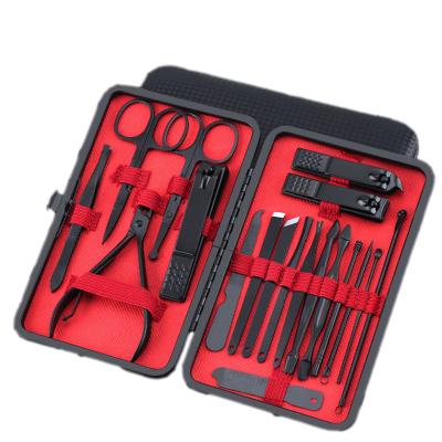 China Luxury Pedicure Nail Kit 24/23/19/15/10 pcs Body Foot Hands Nail Set Grooming Kit Nail Set with Black Leather Case for sale