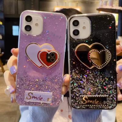 China Shockproof Mirror Heart Bling Diamond Phone Cute Cases For iPhone 11 Pro Max, iPhone 12 Cute Glitter Phone Cases Mirror Make Up Phone Case for sale