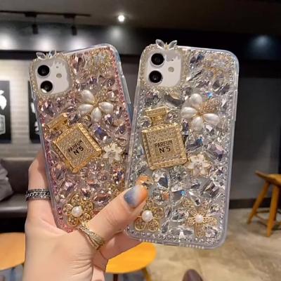 China OEM Shockproof Shiny Diamond Case Handmade Because I Phone 13 promax gold with Diamond Rainestone, for iphone 12 pro max case for ladies for sale