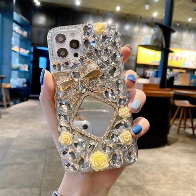 China Luxury Diamond Girls Women Ladies TPU Shockproof Phone Case For iPhone 13 12 11 pro Max Phone Case Mirror for sale