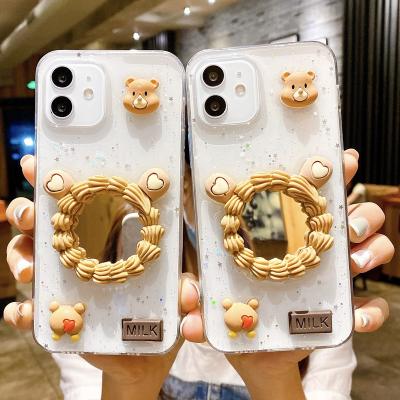 China New Shockproof A9 Mirror Bear Shape With Epoxy 3D Cartoon Bling Clear Cover Phone Cases For OPPO A95 A52 Reno6/5 Pair R15 for sale