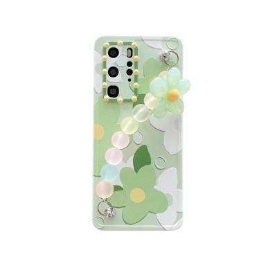 China TPU-100% Cool Flower Eco-friendly Case For Huawei P40 Pro Fashion Painting Color With Barcelet Aesthetic Flower Full Protective Silicone for sale