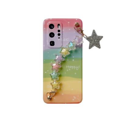 China Fashion Gradient Rainbow Star Shockproof Wristband For Huawei Mate30/40pro Case P40pro Protective Silicone Female Models for sale