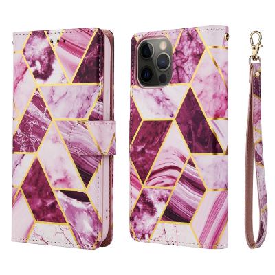 China Waterproof For Samsung S21 Card Slot Luxury Marble Magnetic Leather Flip Wallet Cell Phone Case For iPhone 13 pro 12 pro max for sale