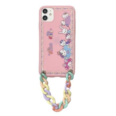 China 2021 New Arrival Cartoon Hello Kitty Wristbands Candy Girl Soft Cell Phone Case Shockproof For iPhone 13 12 11 pro xs max 7 8 for sale