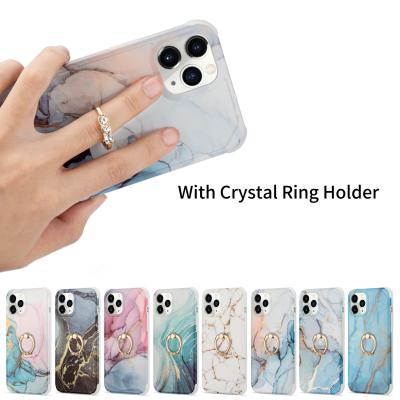 China Luxury Marble Shockproof Phone Case For iPhone 13 12Pro Max Ring Grip Retro Gradient Marble Soft Case For iphone12 Back Cover for sale